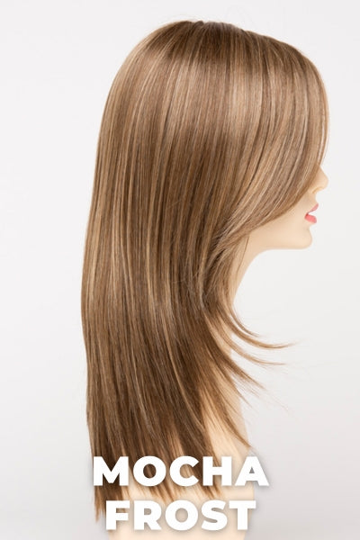 Color Swatch Mocha Frost for Envy wig Ava Human Hair Blend. Golden brown with subtle golden blonde highlights.