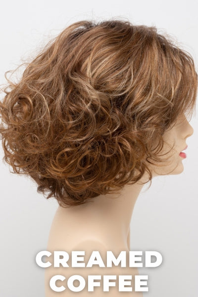 Color Swatch Creamed Coffee for Envy wig Bianca.  Rich brown base with a warm Mahogony and copper brown with strawberry blonde dimensions.