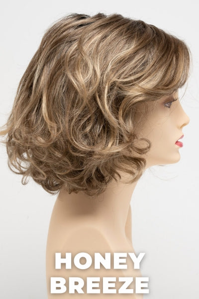 Color Swatch Honey Breeze for Envy wig Bianca.  A blend of ash blonde, honey blonde and medium rich brown with a dark brown root.