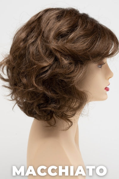 Color Swatch Macchiato for Envy wig Bianca.  Chestnut brown and a rich warm brown blend and a dark brown root.