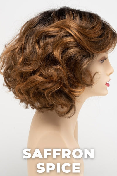 Color Swatch Saffron Spice for Envy wig Bianca.  Warm reddish brown base blended with bright copper and dark brown roots.