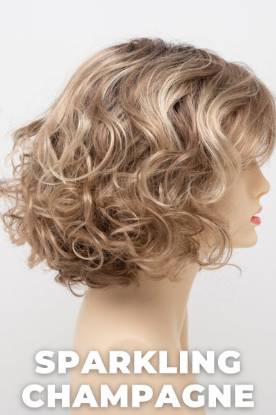 Color Swatch Sparkling Champagne for Envy wig Bianca.  Golden blonde base with champagne and pale blonde highlights and a chestnut brown rooting.