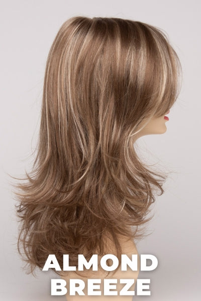 Color Swatch Almond Breeze for Envy wig Bobbi. Dark warm honey blonde with subtle creamy blonde and pale blonde highlights.