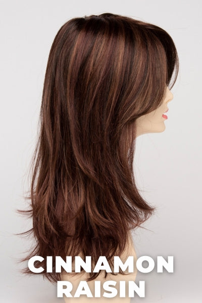 Color Swatch Cinnamon Raisin for Envy wig Bobbi. A blend of medium chestnut brown with subtle golden auburn highlights.