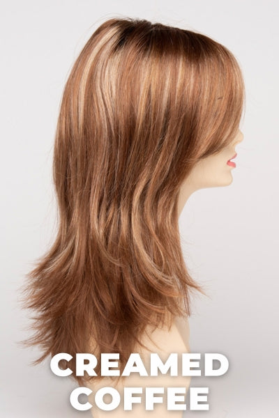 Color Swatch Creamed Coffee for Envy wig Bobbi.  Rich brown base with a warm Mahogony and copper brown with strawberry blonde dimensions.