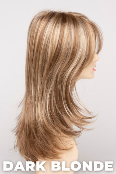 Color Swatch Dark Blonde for Envy wig Bobbi. Deep blonde with red undertones and bright wheat highlights.
