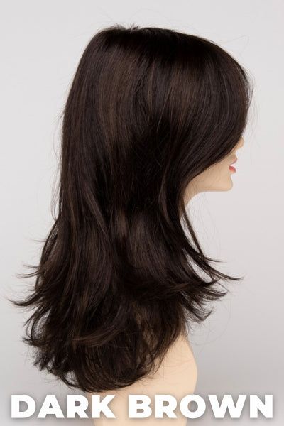 Color Swatch Dark Brown for Envy wig Bobbi. A blend of rich dark brown and dark mahogany brown with cool undertones.