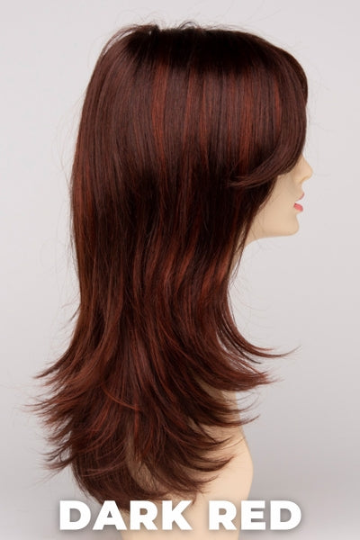 Color Swatch Dark Red for Envy wig Bobbi. Dark auburn red base with a blend of deep copper, mahogany and bright burgundy woven throughout.