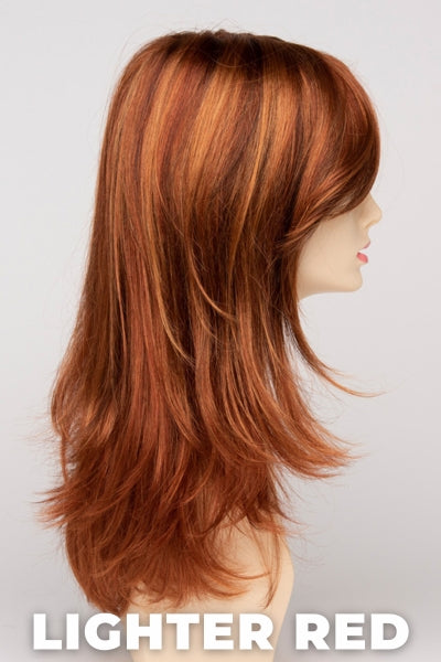 Color Swatch Lighter Red for Envy wig Bobbi. Auburn red base with bright copper and golden strawberry blonde highlights.