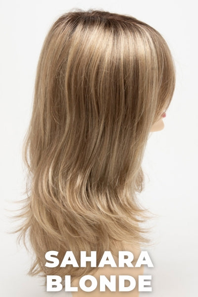 Color Swatch Sahara Blonde for Envy wig Bobbi.  Dark blonde and light golden blonde blended base with chestnut roots.