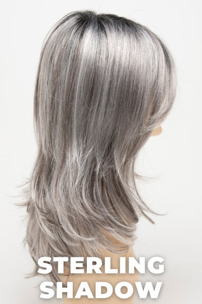 Color Swatch Sterling Shadow for Envy wig Bobbi.  A blend of salt and pepper grey with dark brown roots.