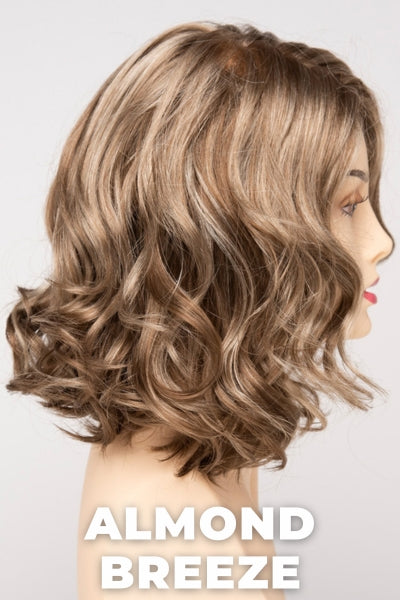 Color Swatch Almond Breeze for Envy wig Brittaney. Dark warm honey blonde with subtle creamy blonde and pale blonde highlights.
