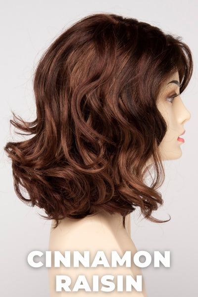 Color Swatch Cinnamon Raisin for Envy wig Brittaney. A blend of medium chestnut brown with subtle golden auburn highlights.