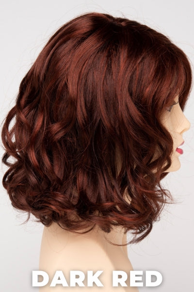 Color Swatch Dark Red for Envy wig Brittaney. Dark auburn red base with a blend of deep copper, mahogany and bright burgundy woven throughout.