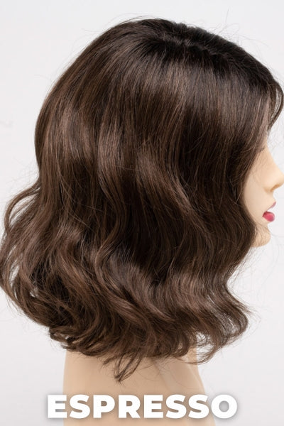 Color Swatch Espresso for Envy wig Brittaney.  Deep multi toned medium brown with cool undertones and dark brown rooting.