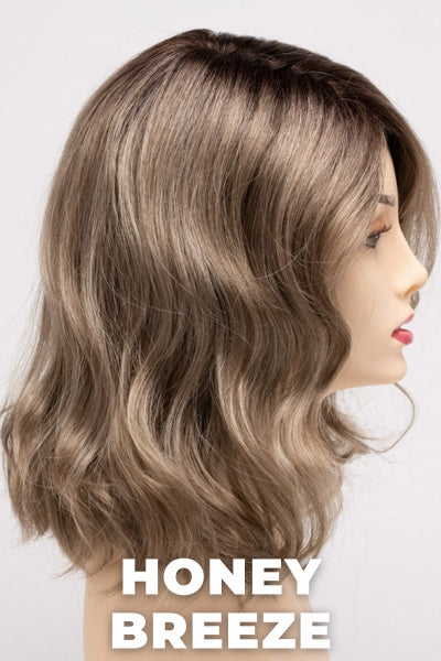 Color Swatch Honey Breeze for Envy wig Brittaney.  A blend of ash blonde, honey blonde and medium rich brown with a dark brown root.