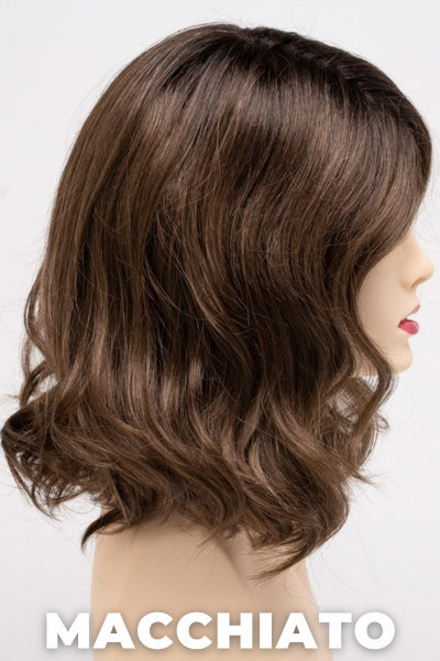 Color Swatch Macchiato for Envy wig Brittaney.  Chestnut brown and a rich warm brown blend and a dark brown root.