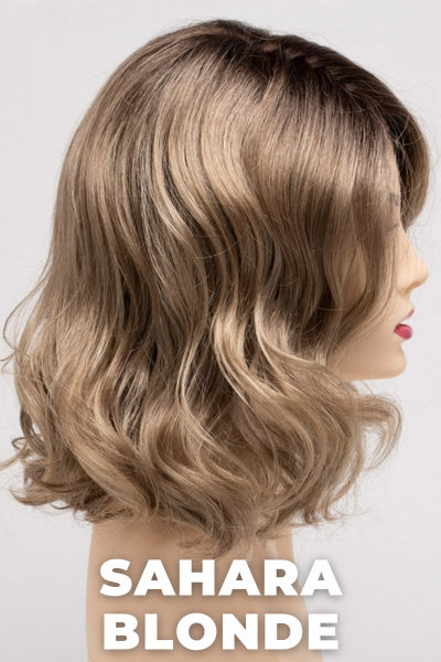 Color Swatch Sahara Blonde for Envy wig Brittaney.  Dark blonde and light golden blonde blended base with chestnut roots.