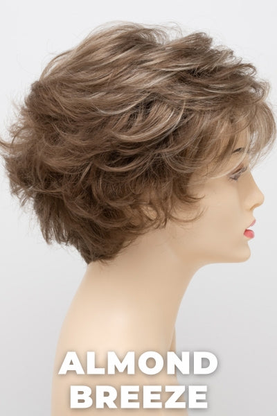 Color Swatch Almond Breeze for Envy wig Bryn. Dark warm honey blonde with subtle creamy blonde and pale blonde highlights.