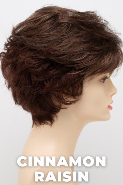 Color Swatch Cinnamon Raisin for Envy wig Bryn. A blend of medium chestnut brown with subtle golden auburn highlights.