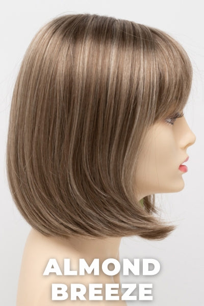 Color Swatch Almond Breeze for Envy wig Carley. Dark warm honey blonde with subtle creamy blonde and pale blonde highlights.