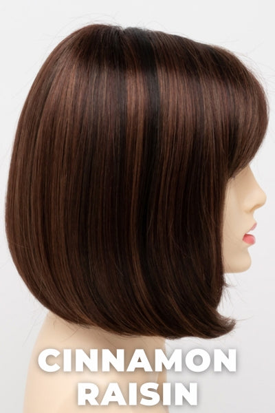 Color Swatch Cinnamon Raisin for Envy wig Carley. A blend of medium chestnut brown with subtle golden auburn highlights.