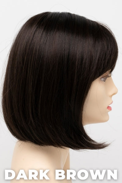 Color Swatch Dark Brown for Envy wig Carley. A blend of rich dark brown and dark mahogany brown with cool undertones.