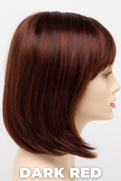 Color Swatch Dark Red for Envy wig Carley. Dark auburn red base with a blend of deep copper, mahogany and bright burgundy woven throughout.