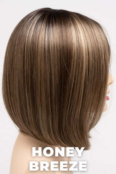 Color Swatch Honey Breeze for Envy wig Carley.  A blend of ash blonde, honey blonde and medium rich brown with a dark brown root.