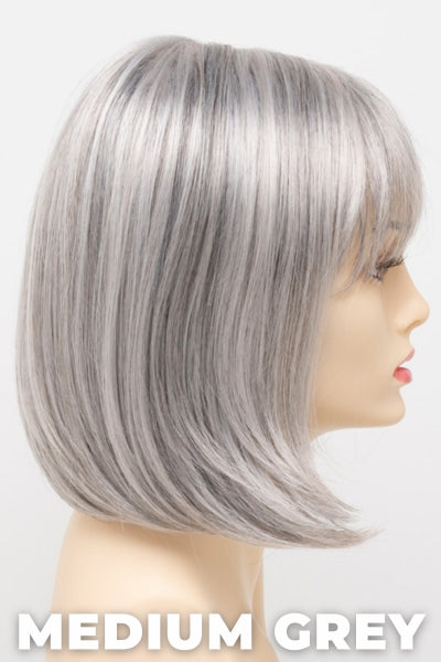 Color Swatch Medium Grey for Envy wig Carley. A silvery blend of salt and pepper with medium brown woven throughout.