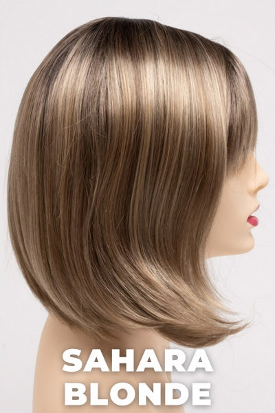 Color Swatch Sahara Blonde for Envy wig Carley.  Dark blonde and light golden blonde blended base with chestnut roots.