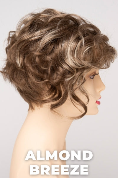 Color Swatch Almond Breeze for Envy wig Carissa. Dark warm honey blonde with subtle creamy blonde and pale blonde highlights.