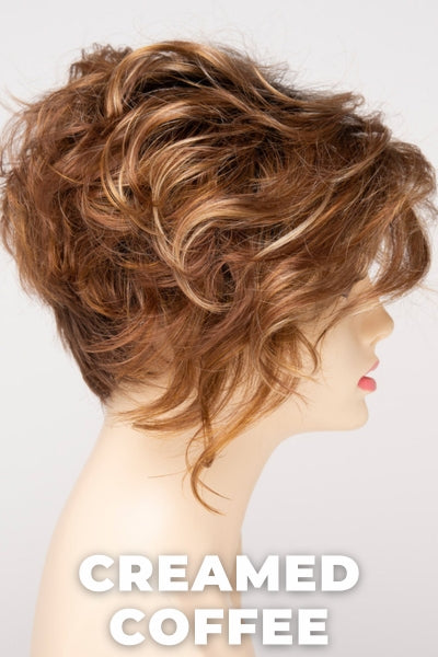 Color Swatch Creamed Coffee for Envy wig Carissa.  Rich brown base with a warm Mahogony and copper brown with strawberry blonde dimensions.