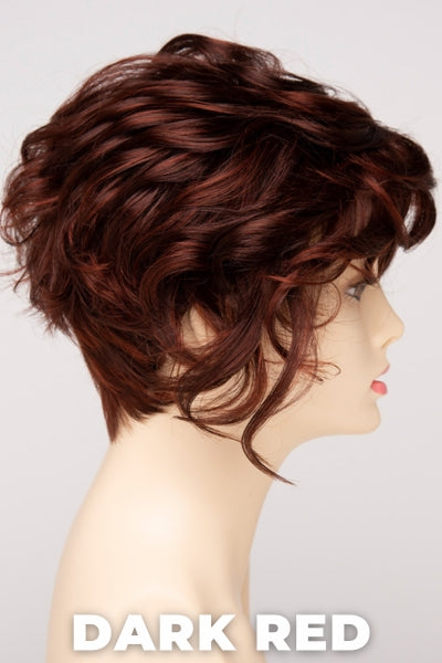 Color Swatch Dark Red for Envy wig Carissa. Dark auburn red base with a blend of deep copper, mahogany and bright burgundy woven throughout.