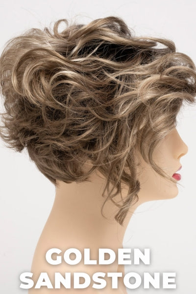 Color Swatch Golden Sandstone for Envy wig Carissa.  Creamy beige blonde and dark blonde blend with dark brown roots.