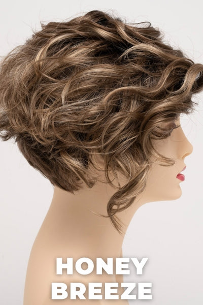 Color Swatch Honey Breeze for Envy wig Carissa.  A blend of ash blonde, honey blonde and medium rich brown with a dark brown root.