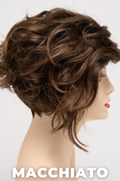 Color Swatch Macchiato for Envy wig Carissa.  Chestnut brown and a rich warm brown blend and a dark brown root.