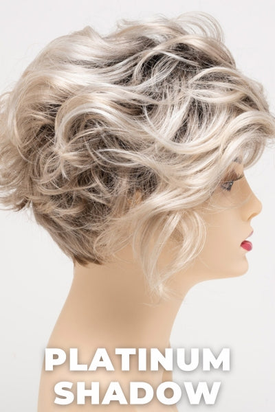 Color Swatch Platinum Shadow for Envy wig Carissa.  Cool toned platinum blonde base with a dark root.