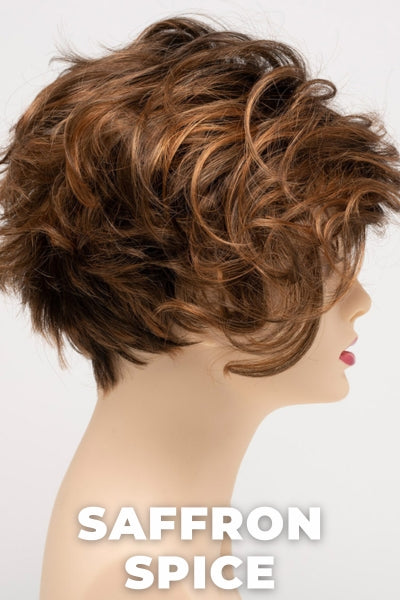 Color Swatch Saffron Spice for Envy wig Carissa.  Warm reddish brown base blended with bright copper and dark brown roots.