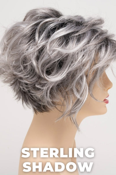Color Swatch Sterling Shadow for Envy wig Carissa.  A blend of salt and pepper grey with dark brown roots.