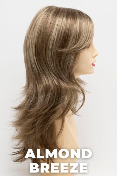 Color Swatch Almond Breeze for Envy wig Celeste. Dark warm honey blonde with subtle creamy blonde and pale blonde highlights.