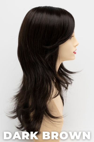 Color Swatch Dark Brown for Envy wig Celeste. A blend of rich dark brown and dark mahogany brown with cool undertones.