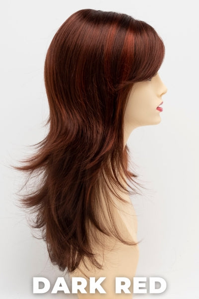 Color Swatch Dark Red for Envy wig Celeste. Dark auburn red base with a blend of deep copper, mahogany and bright burgundy woven throughout.
