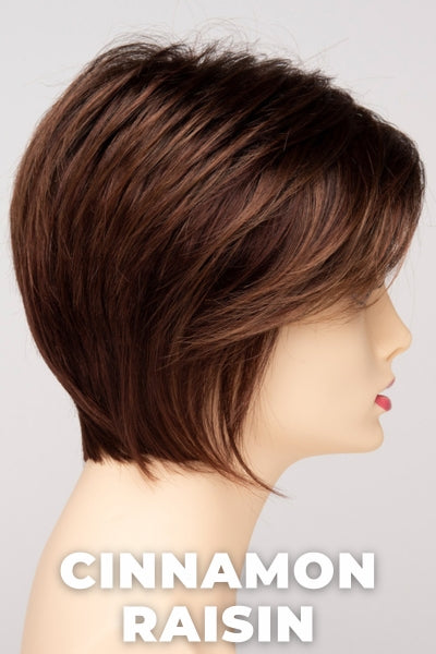 Color Swatch Cinnamon Raisin for Envy wig Chantel.  A blend of medium chestnut brown with subtle golden auburn highlights.