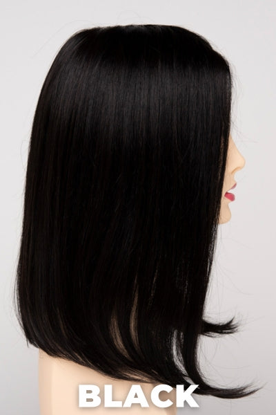 Color Swatch Black for Envy wig Chelsea Human Hair Blend. Rich dark ebony with subtle warm undertones.