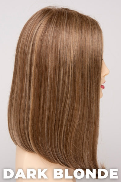 Color Swatch Dark Blonde for Envy wig Chelsea Human Hair Blend. Deep blonde with red undertones and bright wheat highlights.