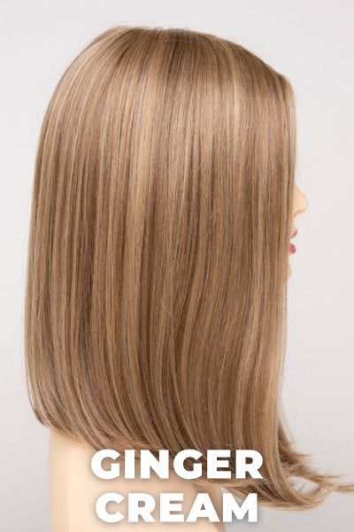 Color Swatch Ginger Cream for Envy wig Chelsea Human Hair Blend. Cool light brown and beige blonde blend with pale blonde highlights.
