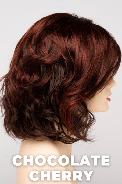 Color Swatch Chocolate Cherry for Envy wig Chloe.  Medium brown base with subtle red undertones and deep copper and golden brown highlights.