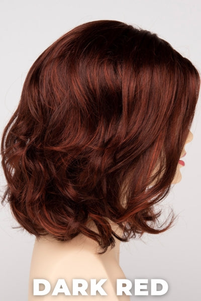 Color Swatch Dark Red for Envy wig Chloe. Dark auburn red base with a blend of deep copper, mahogany and bright burgundy woven throughout.