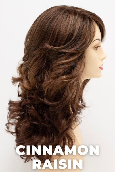 Color Swatch Cinnamon Raisin for Envy wig Christine. A blend of medium chestnut brown with subtle golden auburn highlights.